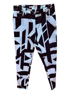 Boston Proper Black White Geometric Print Pants Size 8 Statement Stretch Trouser